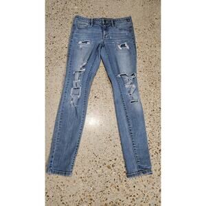 Women's Mossimo Distressed Jeans 6/28 Mid Rise Denim Legging 29" Inseam